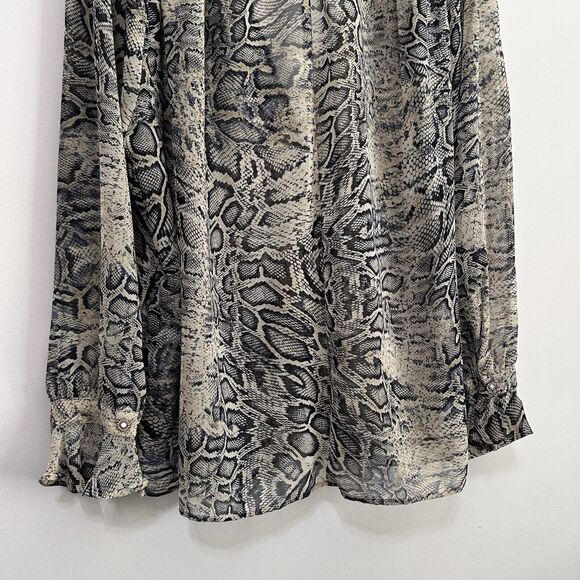 Zara Snake Print Blouse XS Sheer Chiffon V Neck Bling Cuff Button Work Sexy Top - Picture 12 of 14